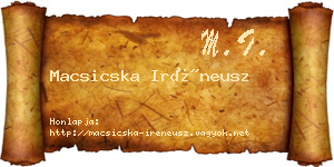 Macsicska Iréneusz névjegykártya